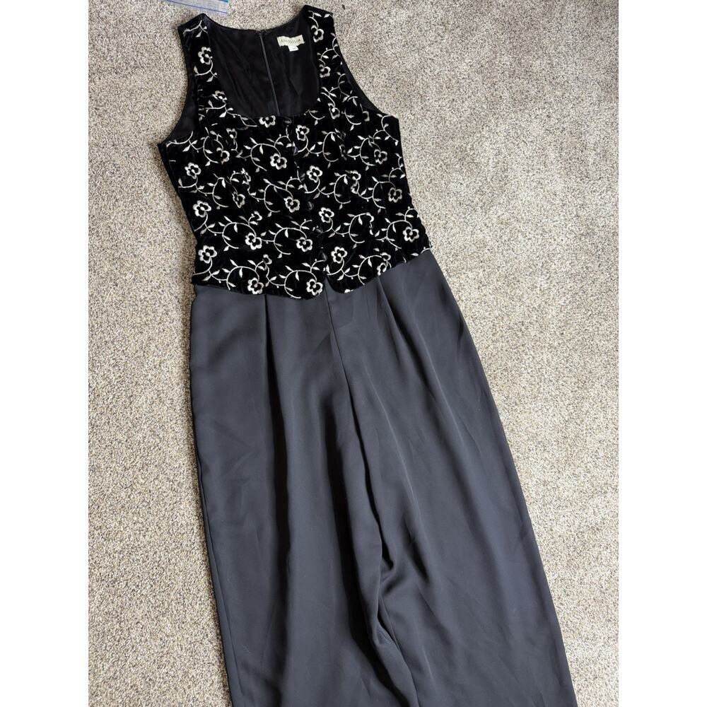 Vintage Ann Taylor Black Floral Velvet USA Made Jumpsuit Pantsuit 90s Sz 10